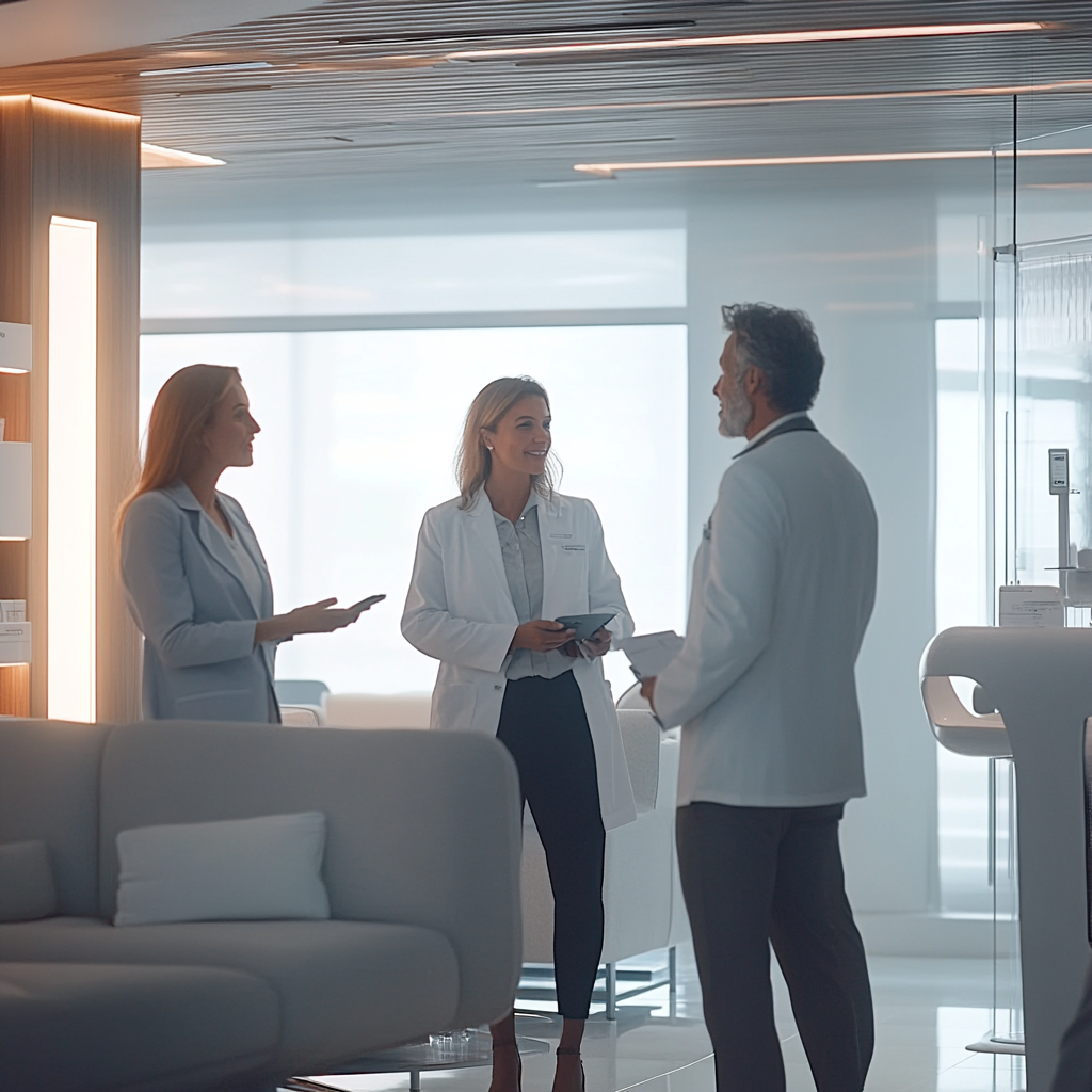 Professionelles Gespräch zwischen Ärztinnen und Investoren